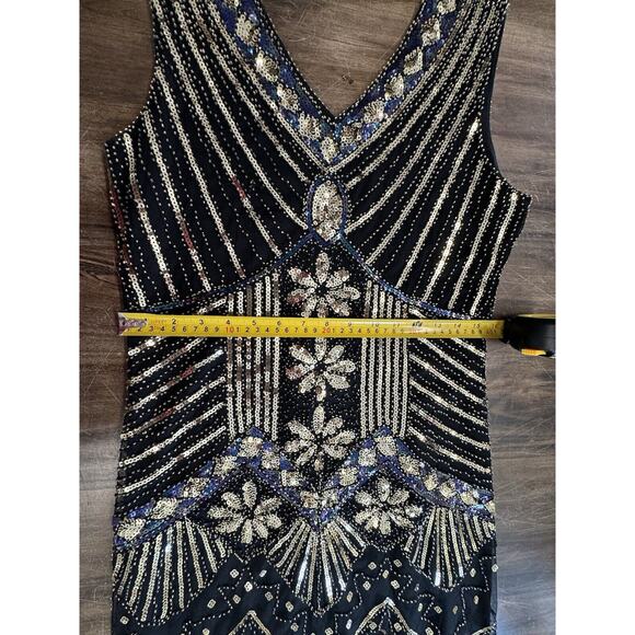 Black Dress with Gold sequins M With Bottom Fringe,Sexy,Heavy Embellishments - Picture 2 of 13